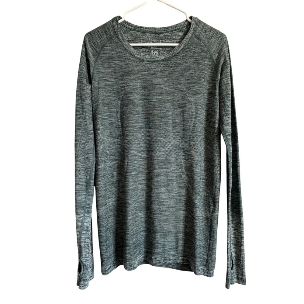 Lululemon Swiftly Tech Size 10 Long Sleeve Crew Green Space Dye Thumbholes